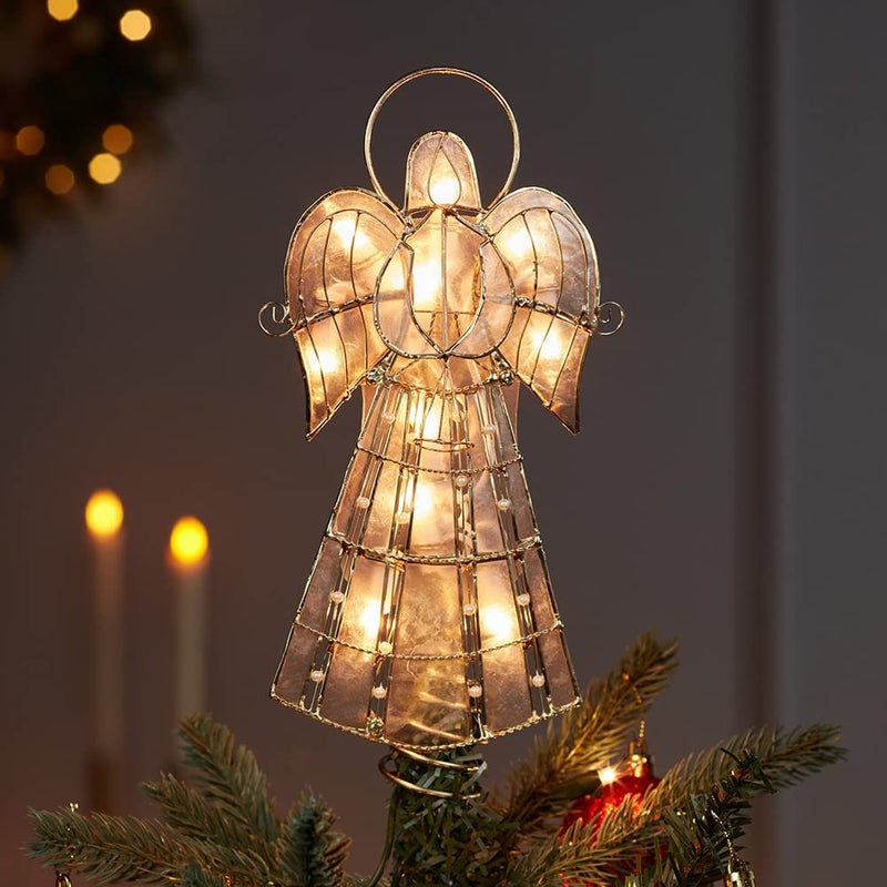 Kurt S. Adler Kurt Adler 10-Light Capiz Angel Treetop with Vines and Pearls, 9.75-Inch - Image 2